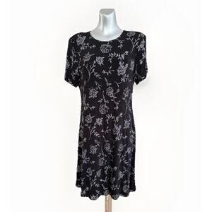 Vintage 90s Y2K Black Dress Party Rhinestone Floral Stretch Knee Length Sz 10